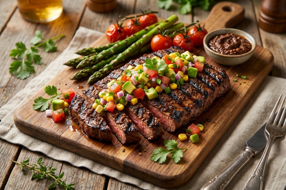 Gegrilde Bavette met Koffie-Chilirub en Zomerse Salsa