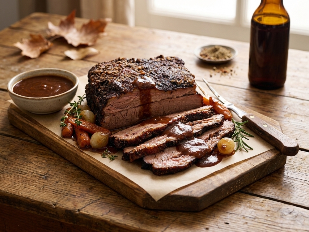 Herfstige biergestoofde runderbrisket