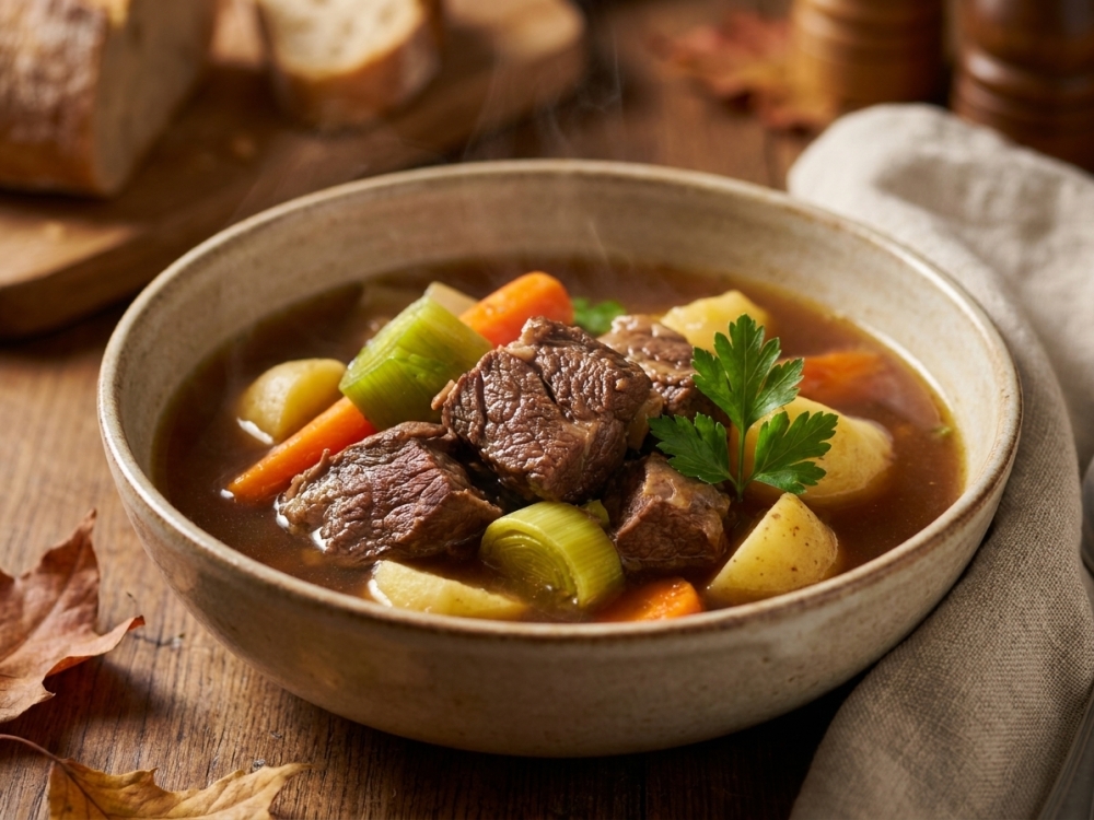 Herfstige runderbouillon met soepvlees