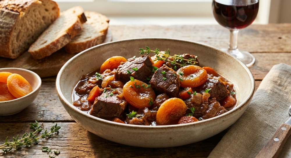 Herfstige stoofpot met runderhart en abrikozen