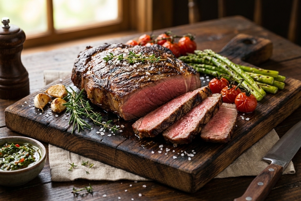 Reverse-sear entrec&ocirc;te aan het stuk van de barbecue