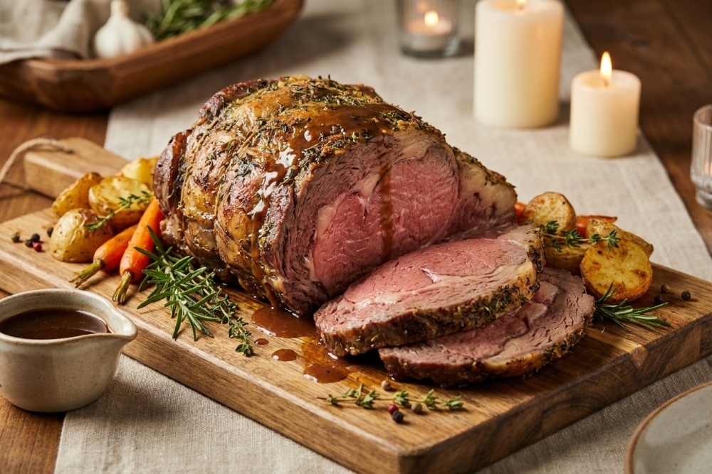 Ribeye roast met kruidenkorst en jus uit de oven