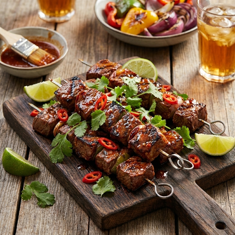 Zomerse rundvleesspiesjes met limoen-sriracha marinade